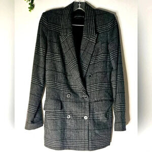 Zara Plaid Double Breast 6 buttons sz XS/S Oversized Pocket longline Blazer